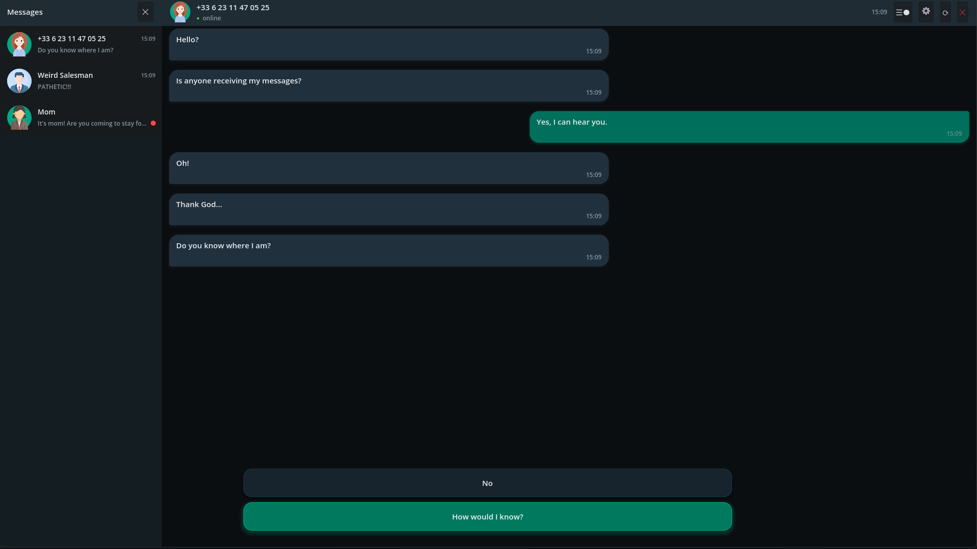 Game interface — conversation and contact list